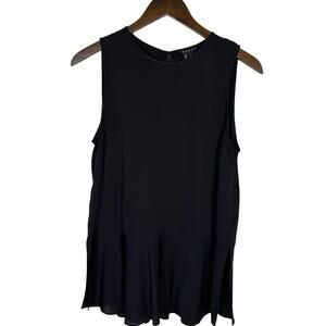 Theory Nicella Modern Black Silk Split Peplum Sleeveless Top M Minimalist Work